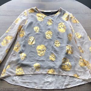 Girls Pinc Sheer gold skulls long sleeve blouse